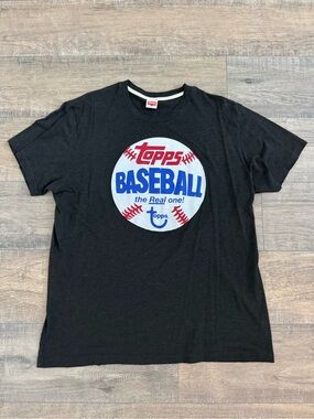 Topps Black Baseball Graphic Tee with Blue and Red Logo